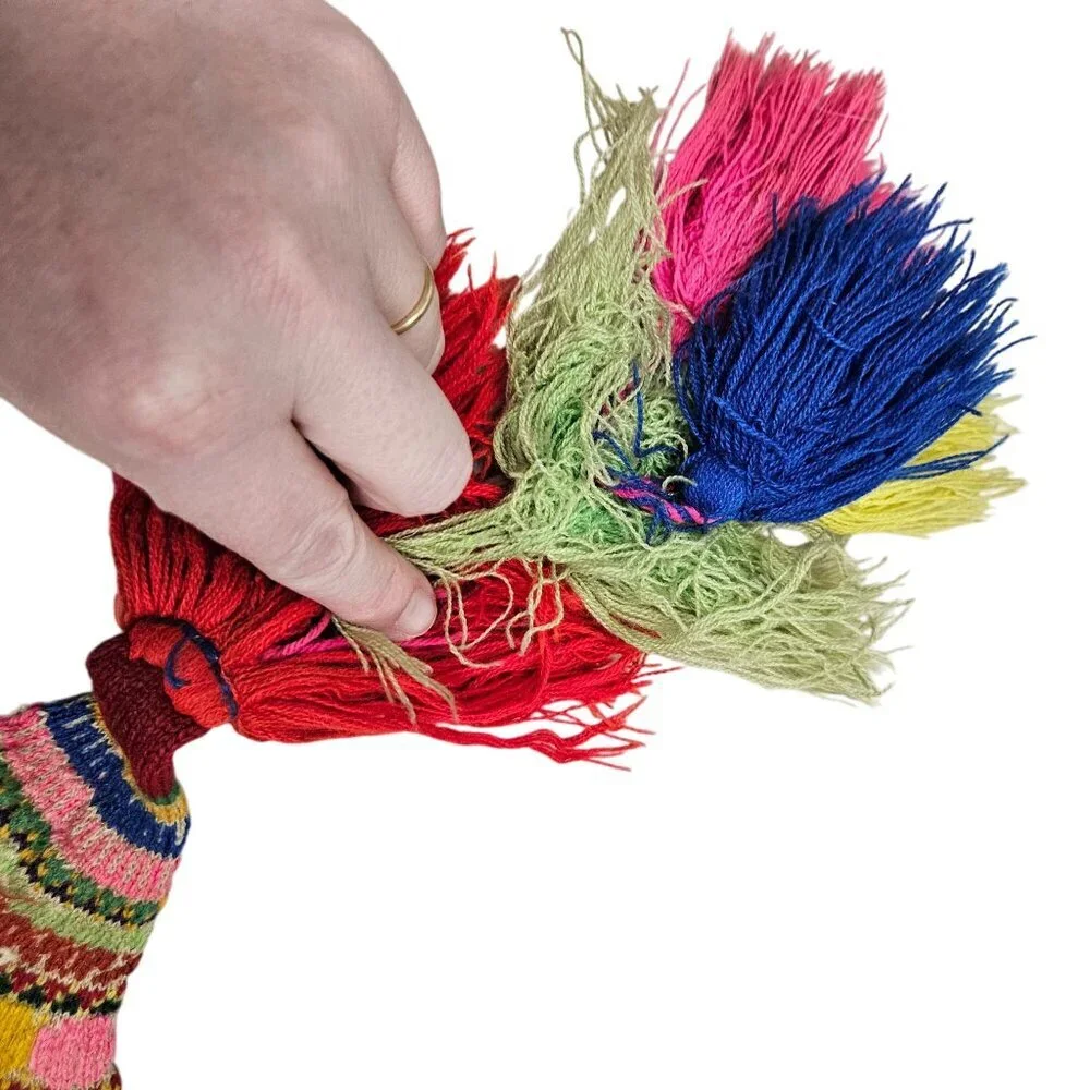 Vintage Hand Knit Tribal Wool Hat Colorful Geometric Patterns Tassels‎ Earflaps